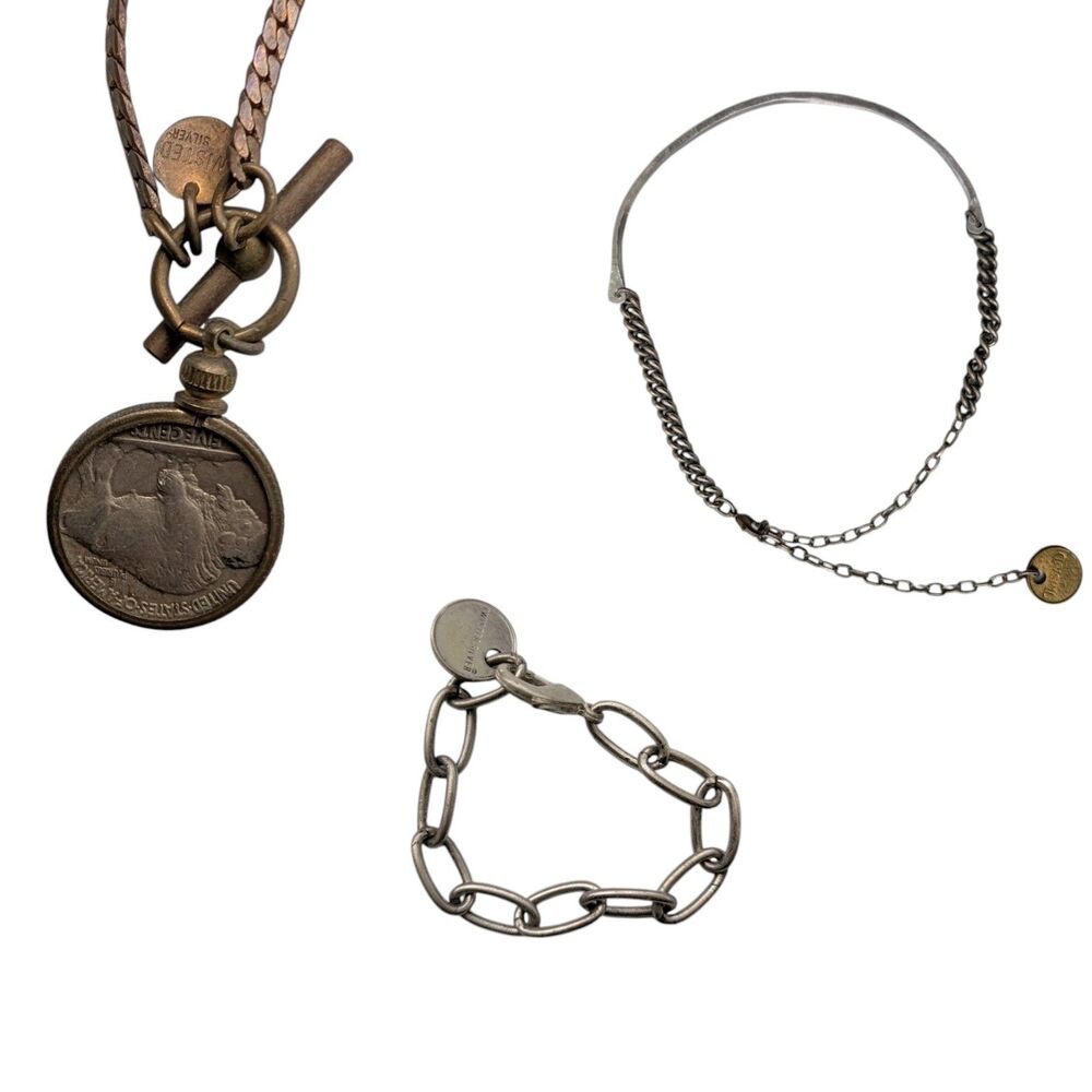 Twisted Silver Jewelry Lot 3 Pc Buffalo Nickel Necklace Bracelet Collar USA Made